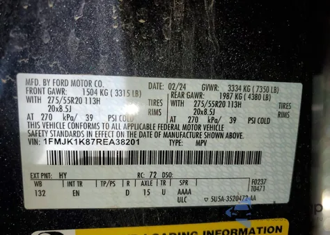 2024 Ford Expedition Max Limited z USA, uszkodzony, nr VIN 1FMJK1K87REA38201